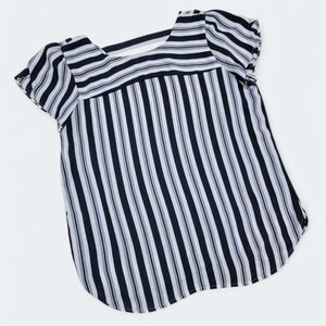 LOFT Striped Black and White Women's Top Flutter Sleeves Size Small